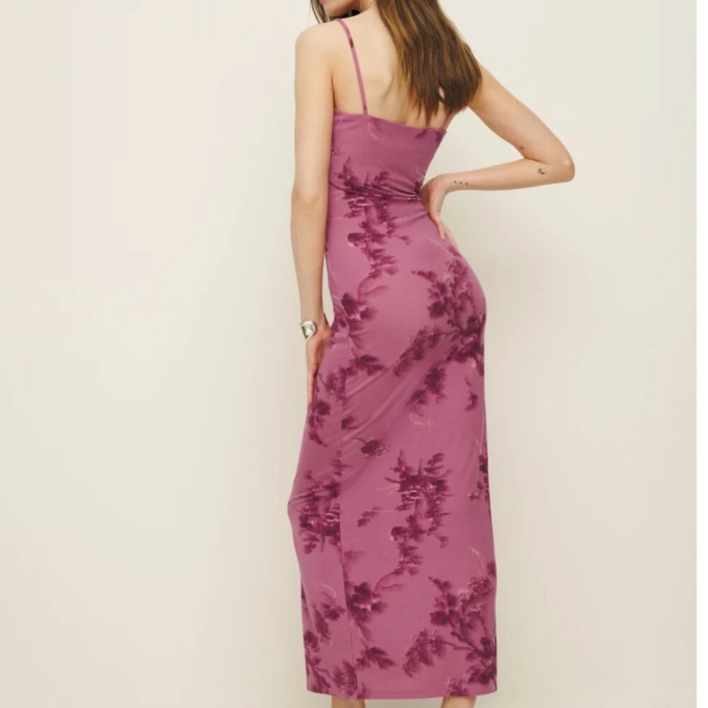 BEST Reformation Elise Midi Knit Dress XSmall Hothouse Rose Pink Floral Bodycon - Picture 10 of 11